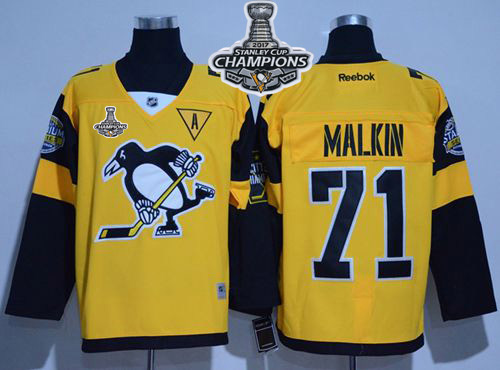 Penguins #71 Evgeni Malkin Gold Stadium Series Stanley Cup Finals Champions Stitched NHL Jersey